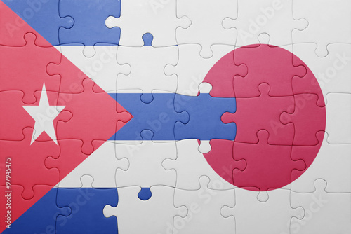 puzzle with the national flag of cuba and japan