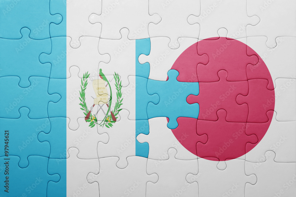 puzzle with the national flag of guatemala and japan