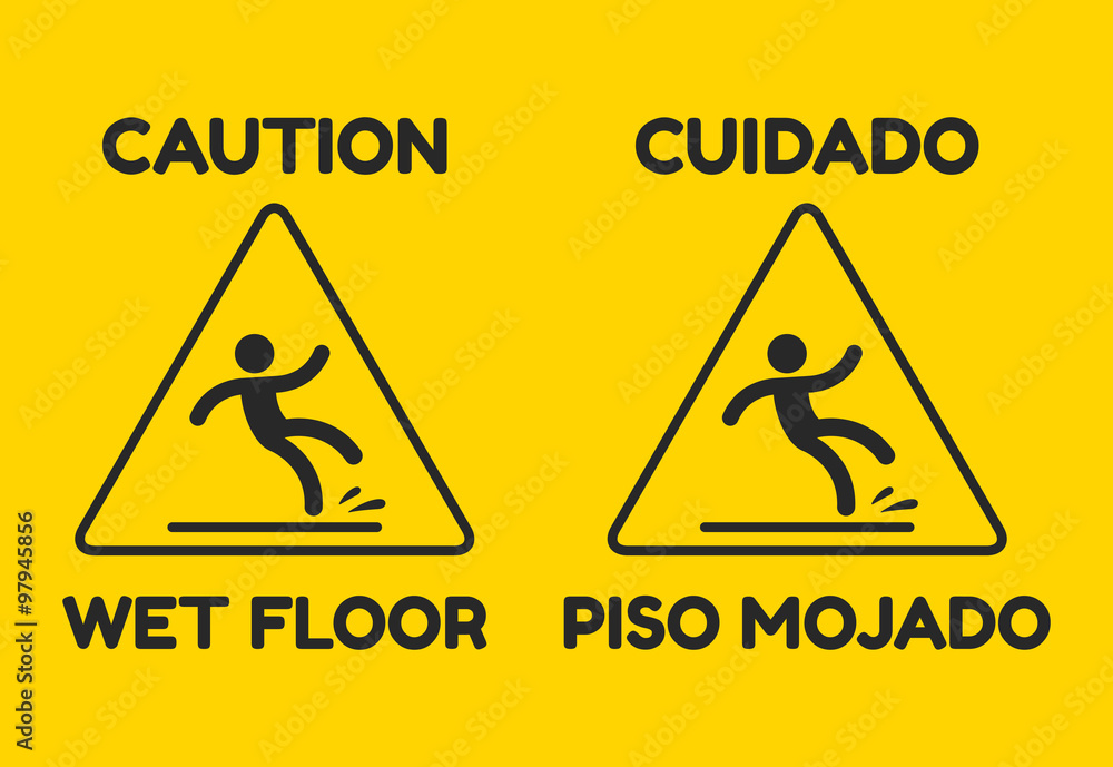 Wet Floor Sign in English and Spanish Stock Vector Adobe Stock