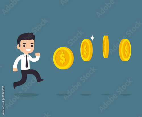 Businessman chasing coins
