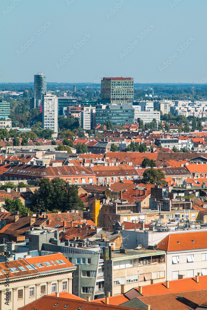  Aerial view of Zagreb center and modern business towers, urban skyline 