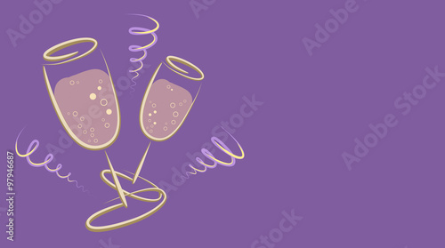 Silvester - Sekt Gläser - Girlanden - Gruß - Karte - Freisteller