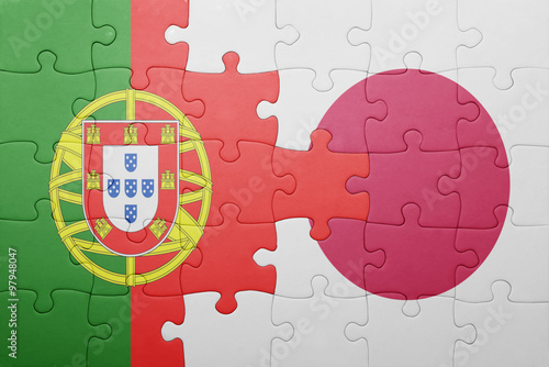 puzzle with the national flag of portugal and japan