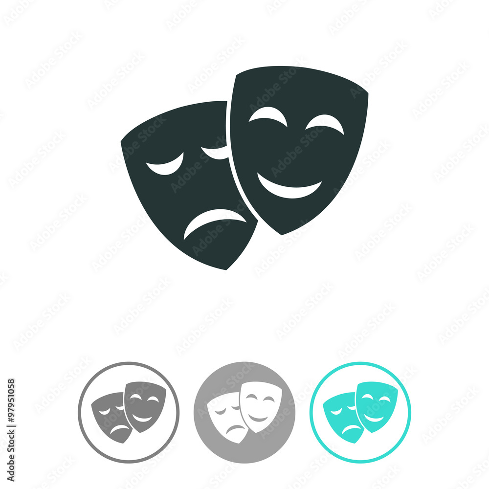 Theater icon with happy and sad masks vector icon. Comedy and tragedy theatrical masks. Theater icon with happy and sad masks vector icon. Comedy and tragedy theatrical masks.