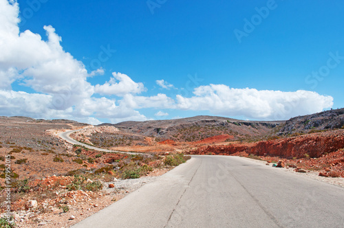 Sulla strada per l'altopiano Dixam, rocce rosse, area protetta, isola di Socotra, Yemen photo