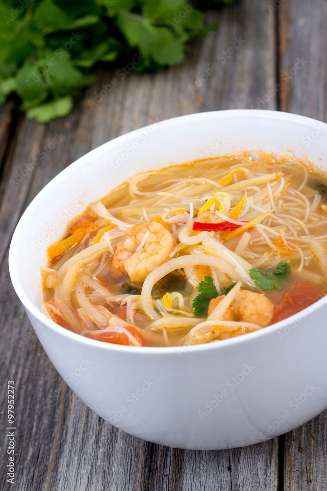 thai spicy shrimp noodle closeup thai spicy shrimp noodle closeup
