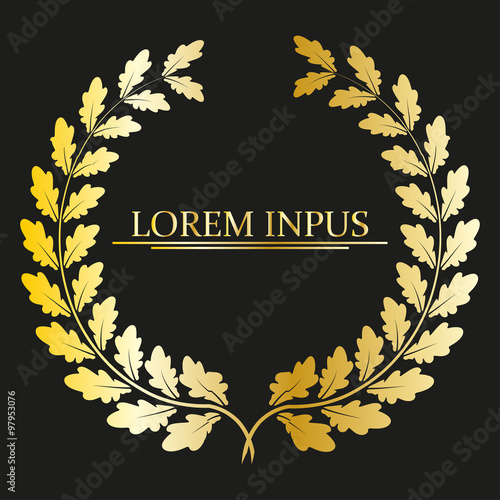 Oak wreath in gold color with space for text