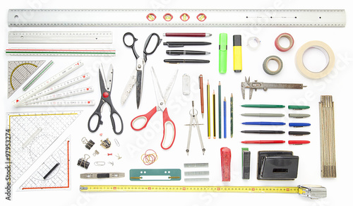 collection of office tools, isolated on white