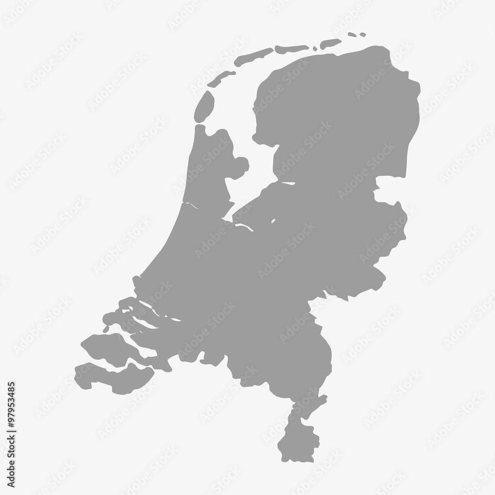 Map of Netherlands in gray on a white background - obrazy, fototapety, plakaty 