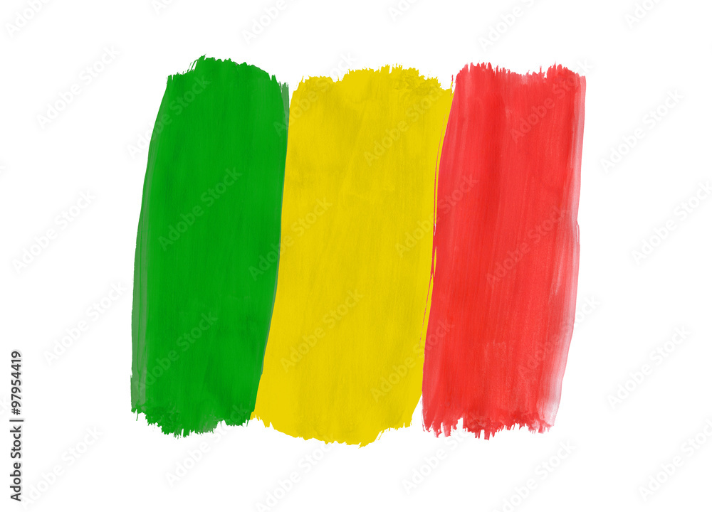 Fototapeta premium Flag of Mali painted with gouache
