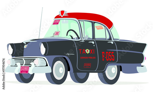 Caricatura Ford Mainline Town Sedan 1955 taxi Bogotá - Colombia vista frontal y lateral