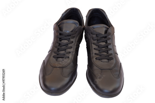 Pair of black man leather shoe with shoelace 2