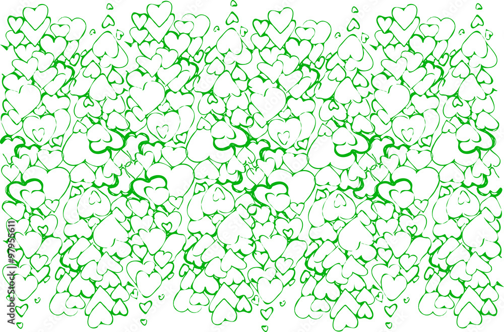 Vector sketch of the background of a variety of green hearts Vector sketch of the background of a variety of green hearts
