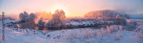 sunny winter sunrise on river