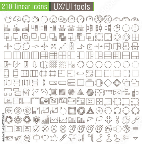 Vector thin line icons set for UX/UI prototypes