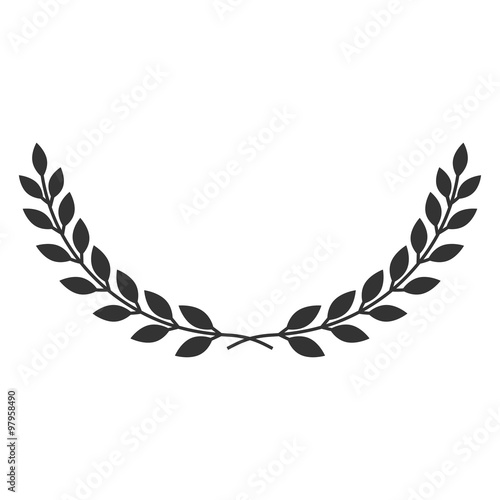 A laurel wreath icon - symbol of victory and achievement. Vintage design element for medals, awards, coat of arms or anniversary logo. Gray silhouette isolated on white background. Vector illustration