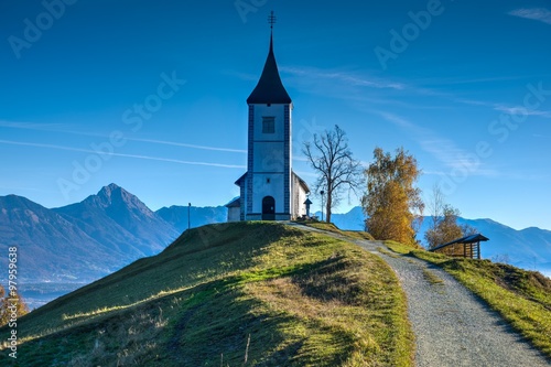 Church in the mountains in Autumn