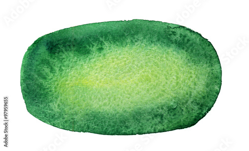 Watercolor hand drawn isolated green oval spot. Raster illustration