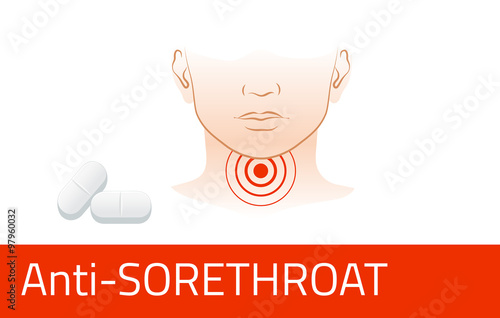 Sore throat relief medicine. Medication packing design template.