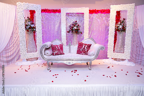 red themed wedding stage