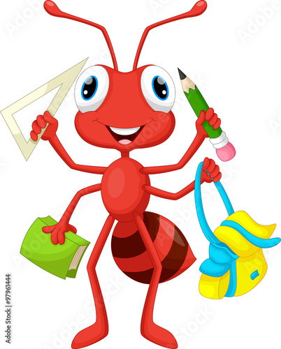 Ant with school supplies