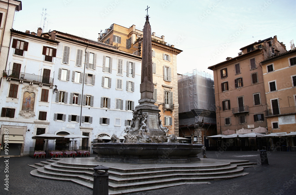  Fontana del Pantheon at the square Rotonda  in Rome, Italy