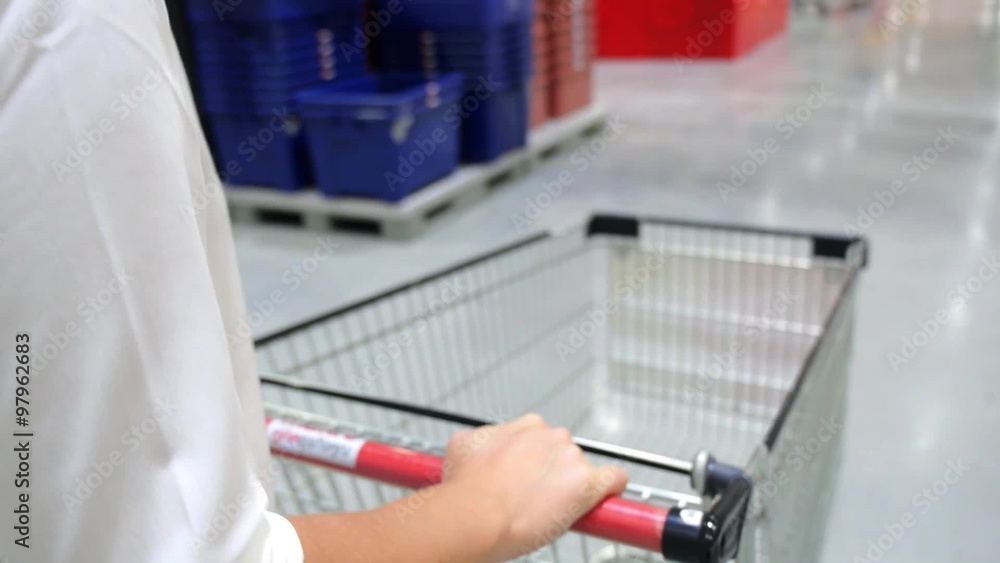 Customer Shopping with Trolley in Supermarket Customer Shopping with Trolley in Supermarket