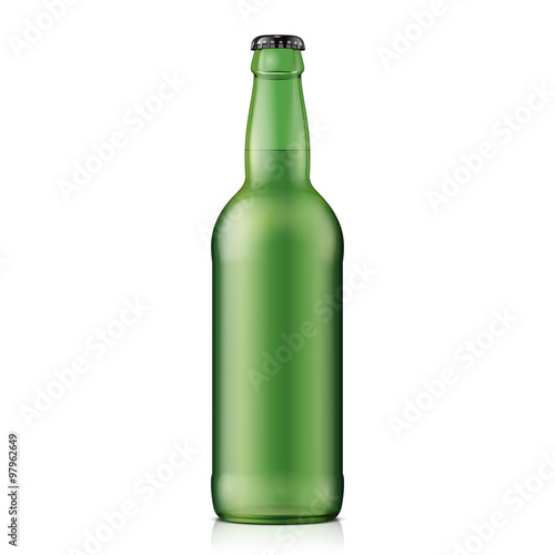 Glass Beer Green Bottle On White Background Isolated. Ready For Your Design. Product Packing. Vector EPS10
