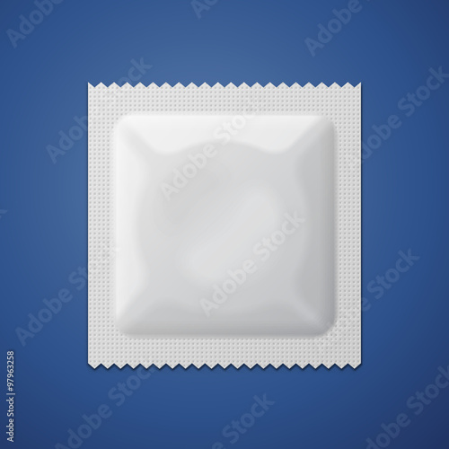 White Blank Condom Wrapper. Foil Pack Template Ready For Your Design. Vector EPS10