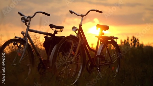Vintage bicycles at sunset
