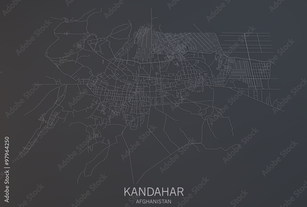 Kandahar mappa, vista satellitare, sezione 3d, Afghanistan