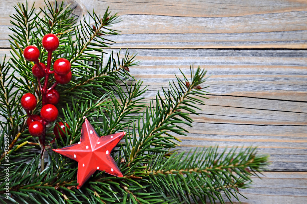 Christmas background with spruce branches and red Christmas decorations Christmas background with spruce branches and red Christmas decorations