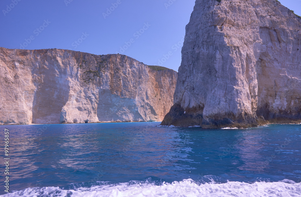 White rock cliff on the island Zakyntos in Greece.