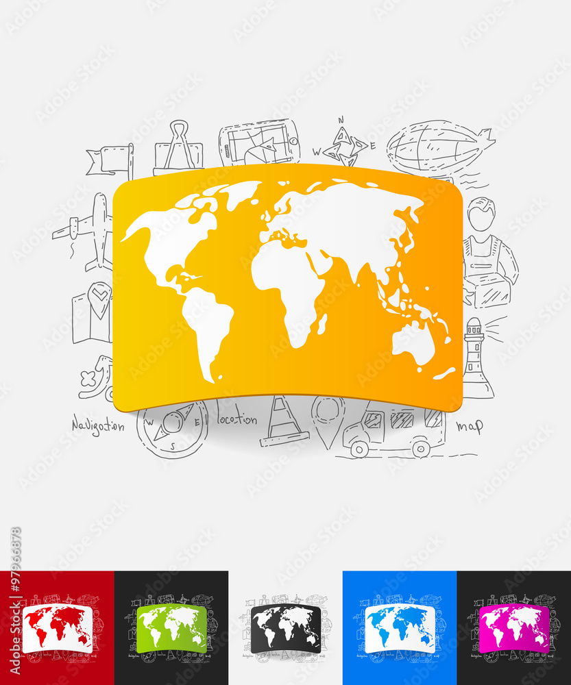 Fototapeta premium map paper sticker with hand drawn elements