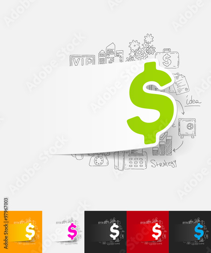 money paper sticker with hand drawn elements
