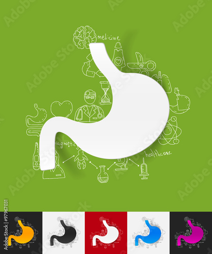 stomach paper sticker with hand drawn elements
