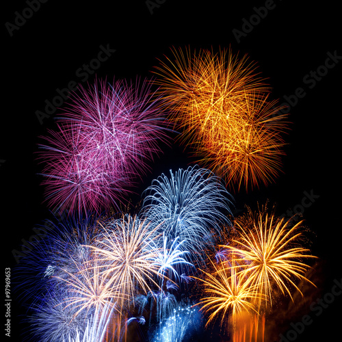 Fireworks on Black Background copy space New Year s Eve celebration