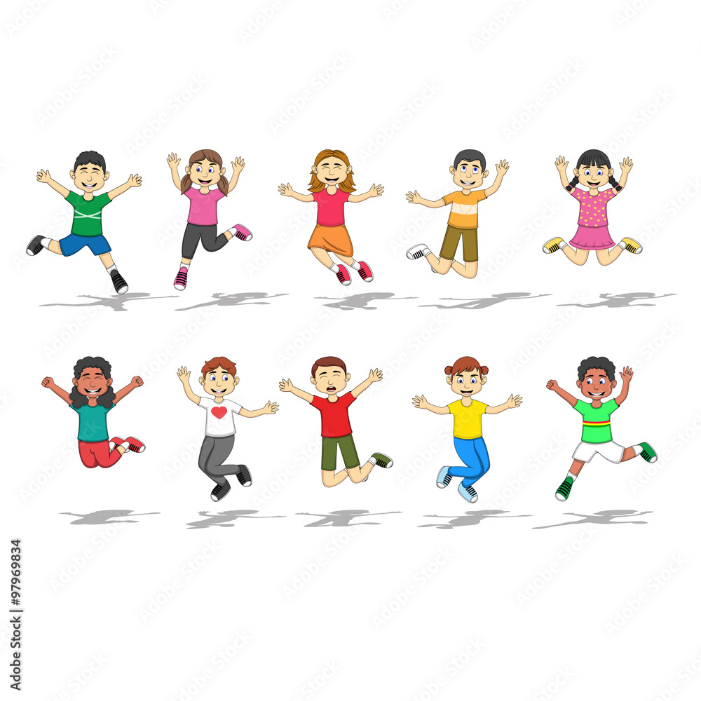 Set Of Ten Happy Kids with jump position Vector Illustration Set Of Ten Happy Kids with jump position Vector Illustration