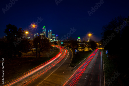 Traffic during the evening rush hour commute in Charlotte  North Carolina 