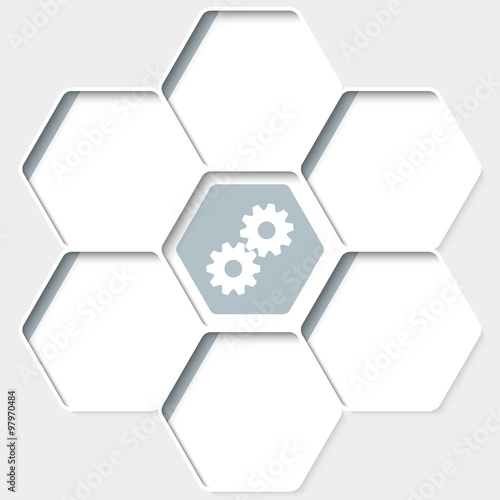Set of five hexagons for your text and a cogwheels