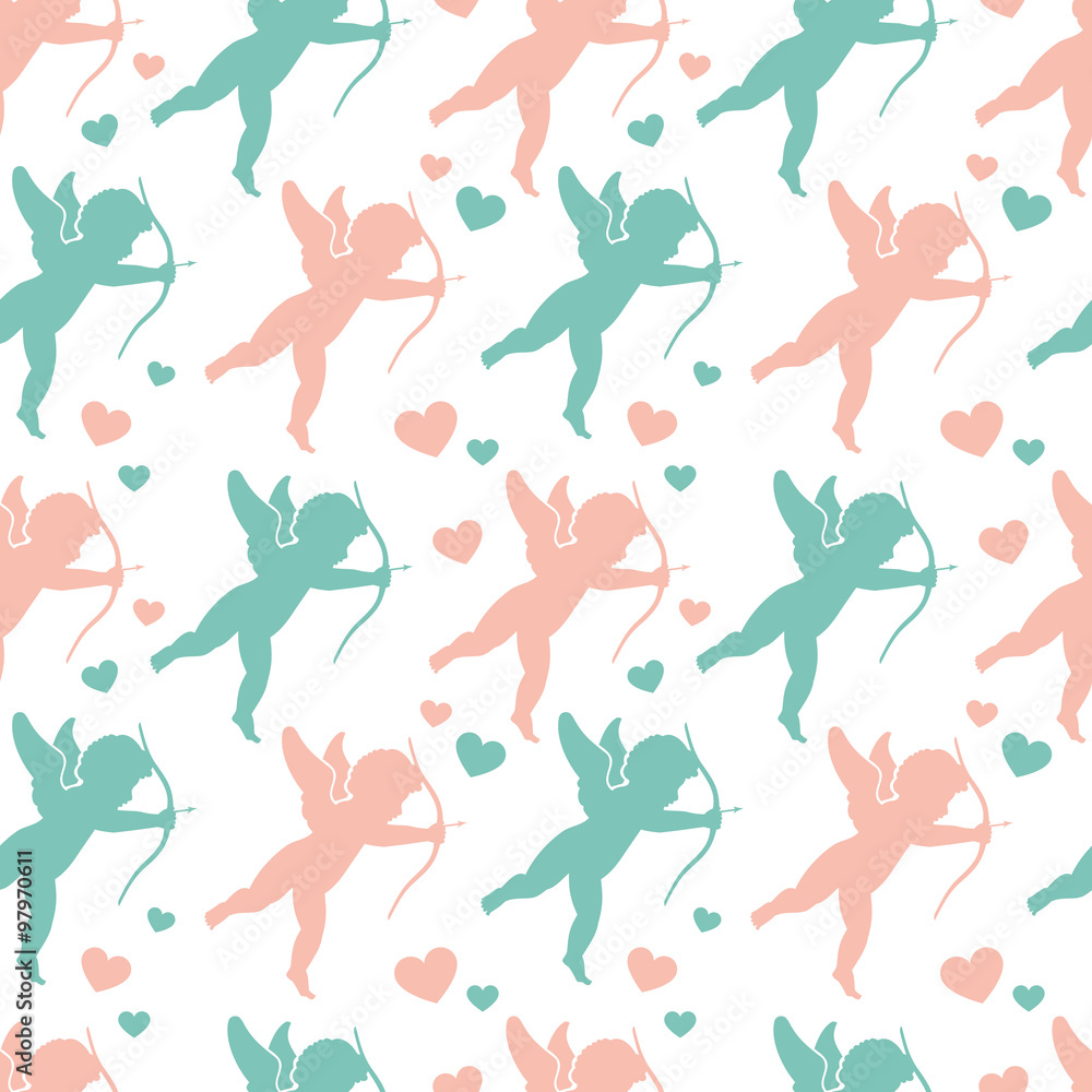 Seamless pattern with cupid silhouette