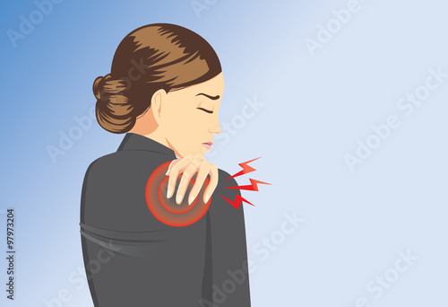 Working woman in black suit touching her back because her have back pain