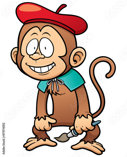 Vector illustration of cartoon monkey holding paintbrush