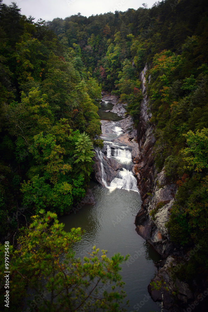 Mountain gorge with waterfalls on the gorge floor Mountain gorge with waterfalls on the gorge floor