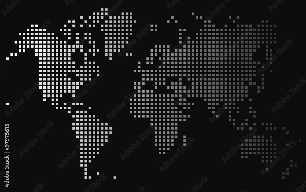 Gradient square world map on black background, vector illustration. Gradient square world map on black background, vector illustration.