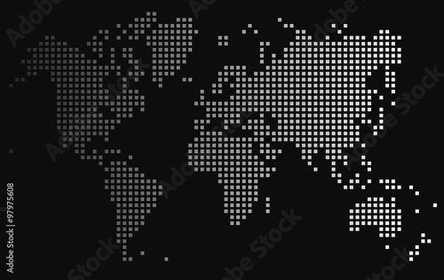 Gradient square world map on black background, vector illustration.