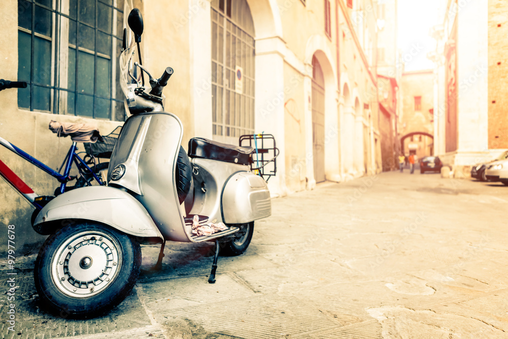 Vespa Scooter in Italian Street, Wide-Angle Lens Photos | Adobe Stock