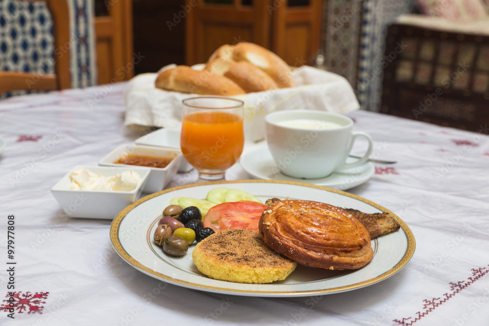 The traditional arabian breakfast mixed with western food The traditional arabian breakfast mixed with western food