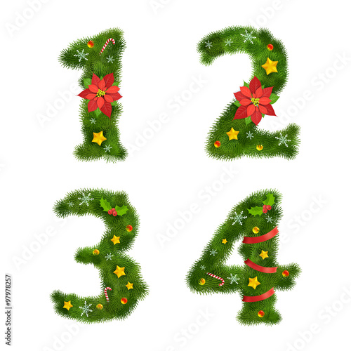 Christmas numerals, vector illustration, eps10