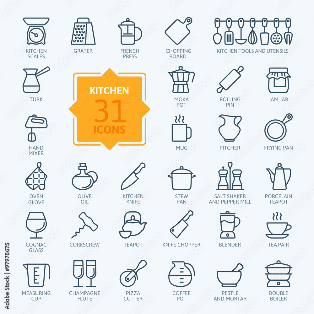 Φωτογραφία Outline icon collection - cooking, kitchen tools and utensils